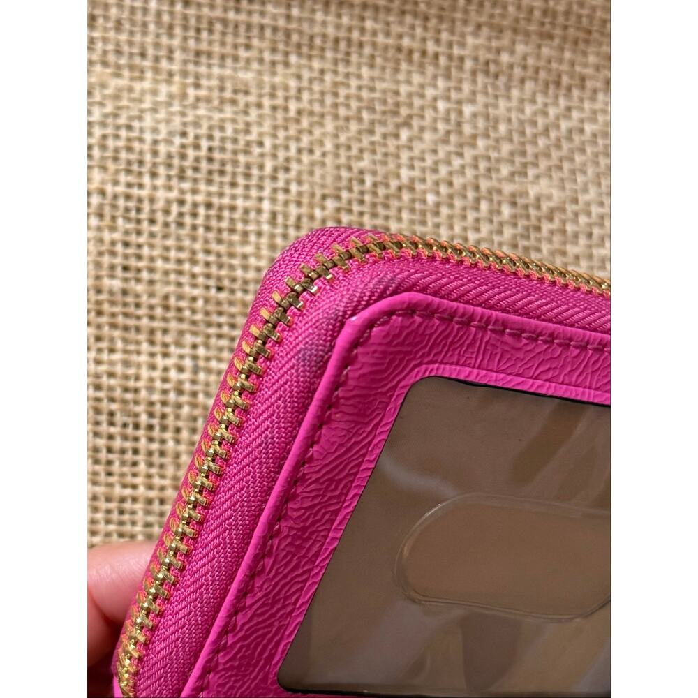 Coach Polka Dot Zip Around Accordion Wallet ID Card Case White Pink Patent Small - Picture 10 of 11